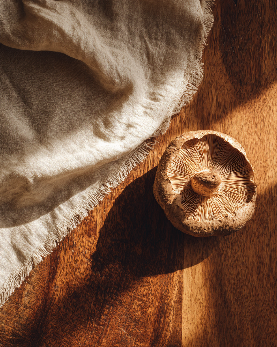 Shiitake - rich amber wood apothecary setting